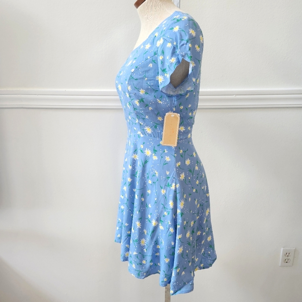 Copper Key Women's Blue Mini Dress S Floral Daisy Cottage Core Lined Summer - Picture 9 of 13
